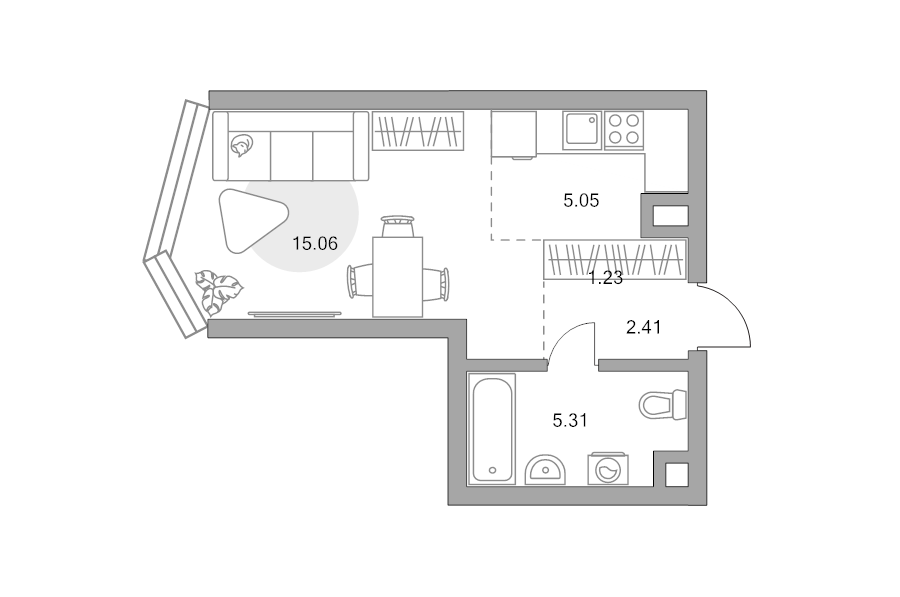 Студия 29,1 м²