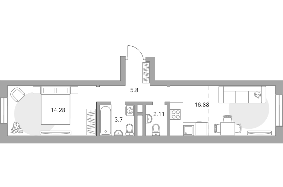2 ккв (Евро) 42,8 м²