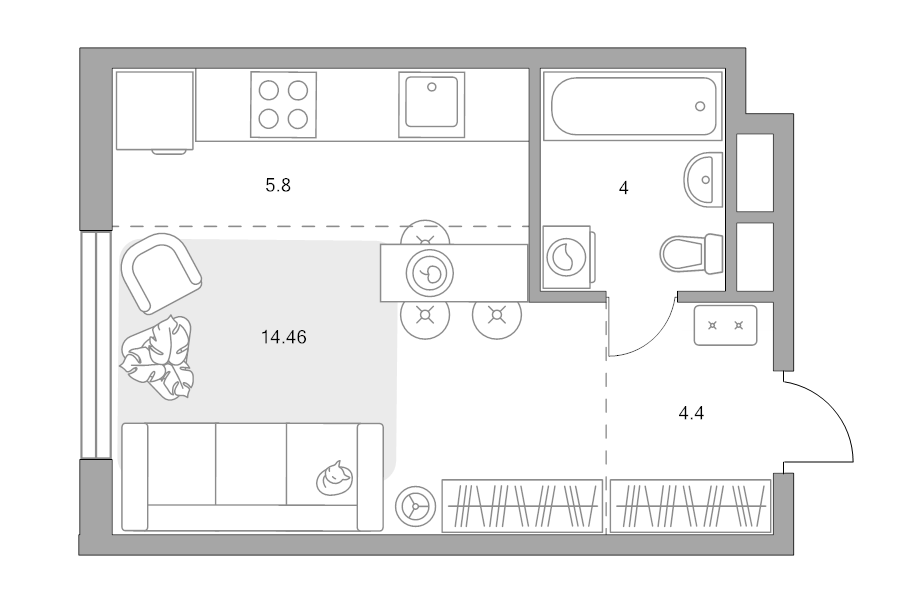 Студия 28,7 м²