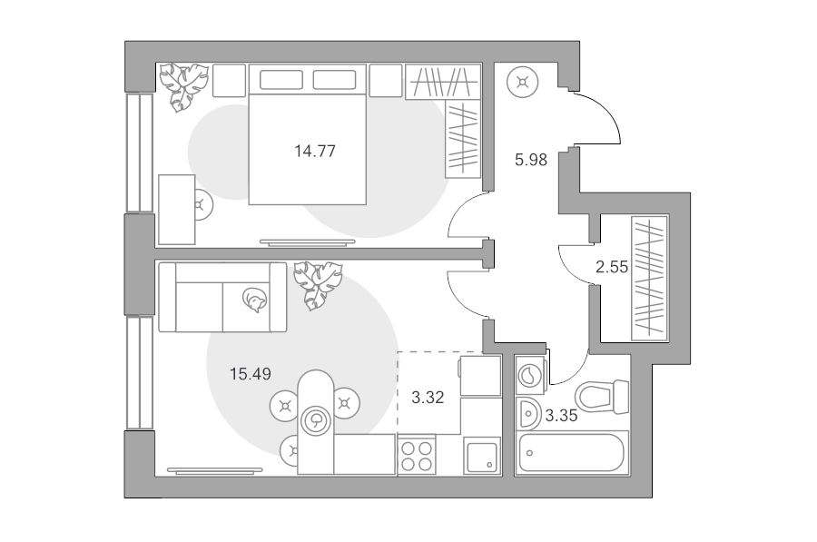 2 ккв (Евро) 45,5 м²