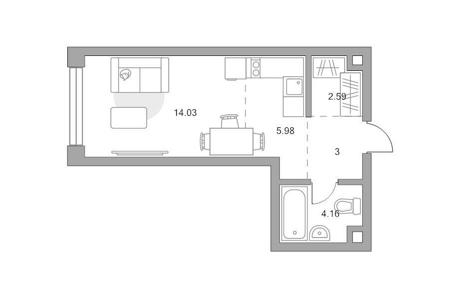 Студия 29,8 м²