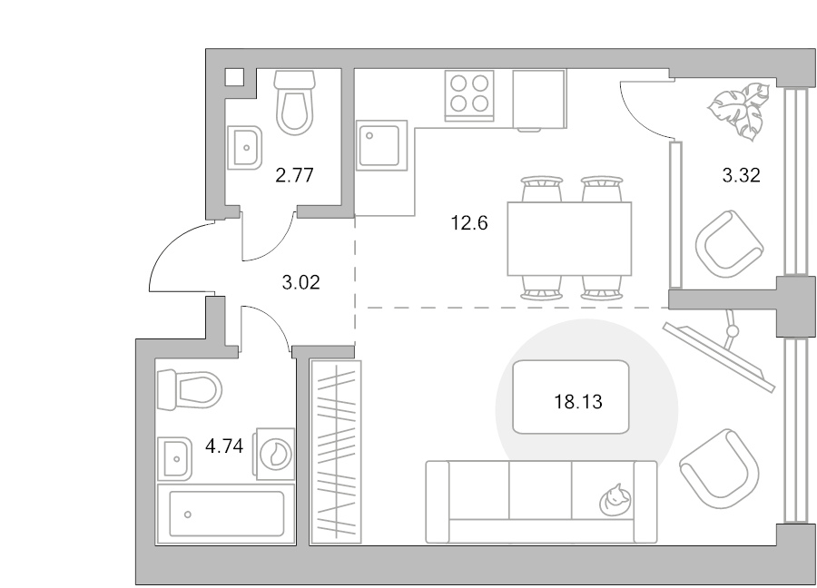1 ккв 44,6 м²
