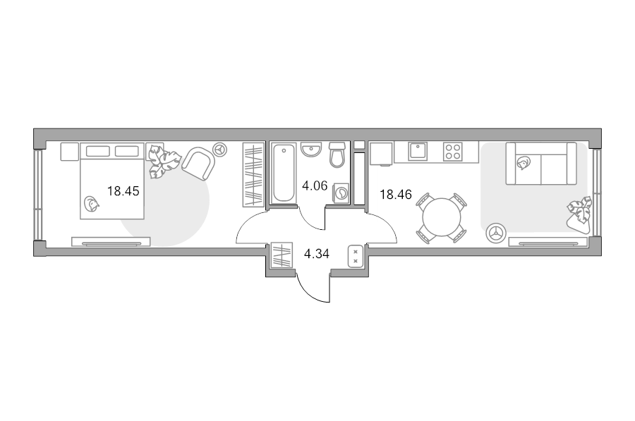 2 ккв (Евро) 45,3 м²