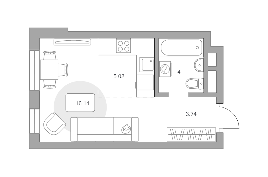 Студия 28,9 м²