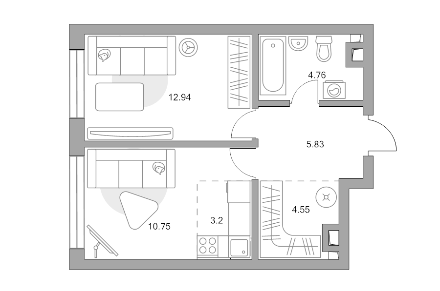 1 ккв 42 м²