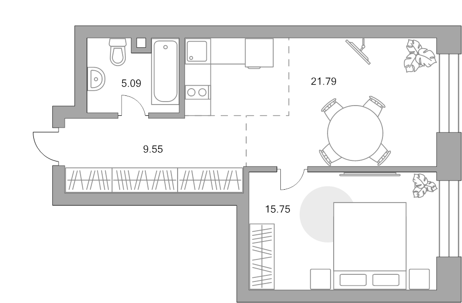 2 ккв (Евро) 52,2 м²