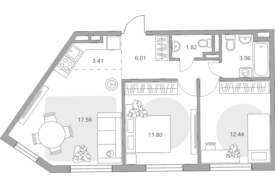 3 ккв (Евро) 57 м²