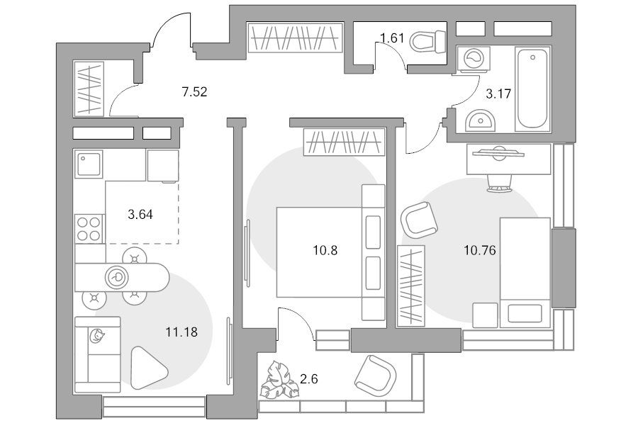 3 ккв (Евро) 52,8 м²