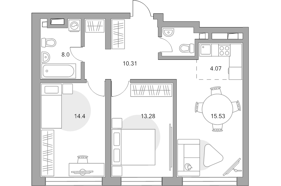 3 ккв (Евро) 65,6 м²