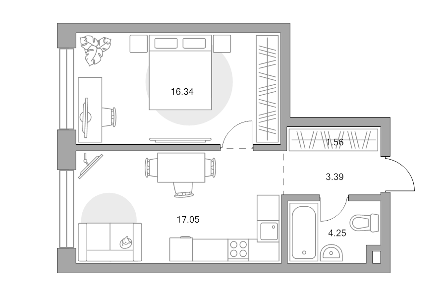 2 ккв (Евро) 42,6 м²