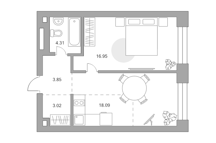 2 ккв (Евро) 46,2 м²