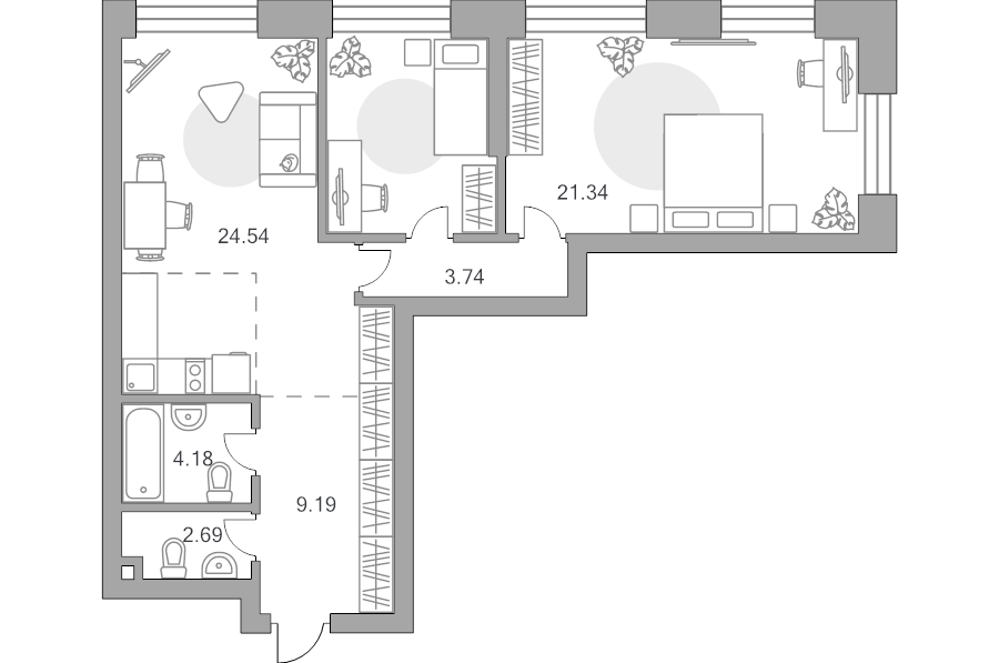 3 ккв (Евро) 75,8 м²