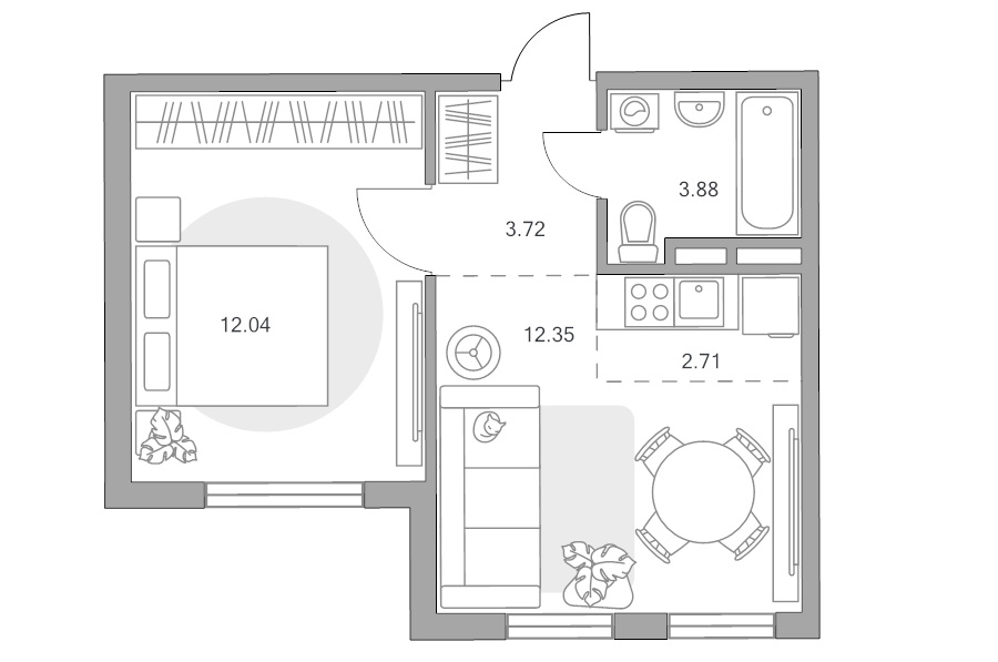 2 ккв (Евро) 34,7 м²