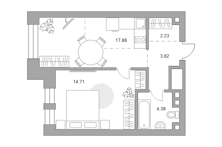 2 ккв (Евро) 43 м²