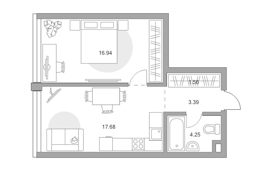 2 ккв (Евро) 43,8 м²