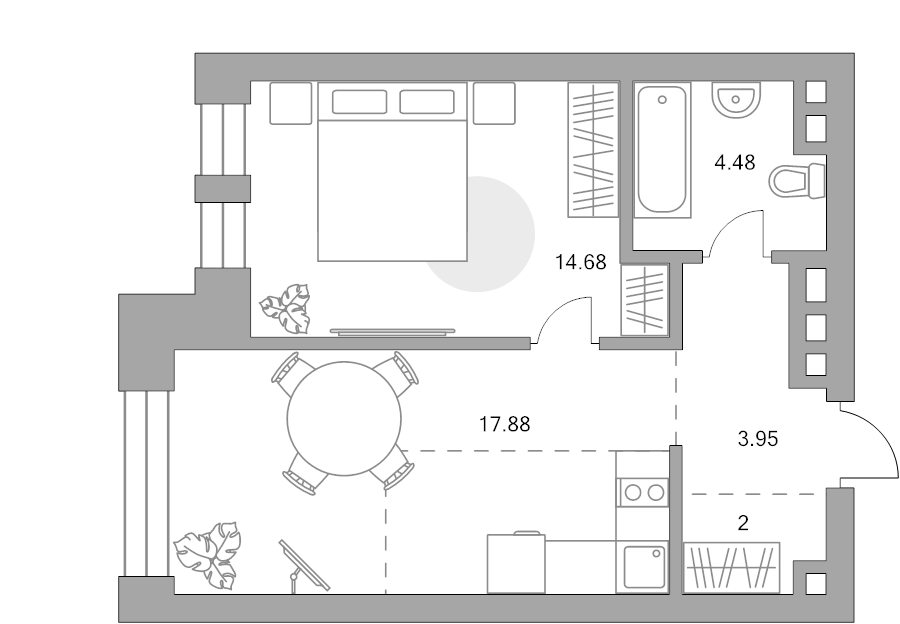 2 ккв (Евро) 43 м²