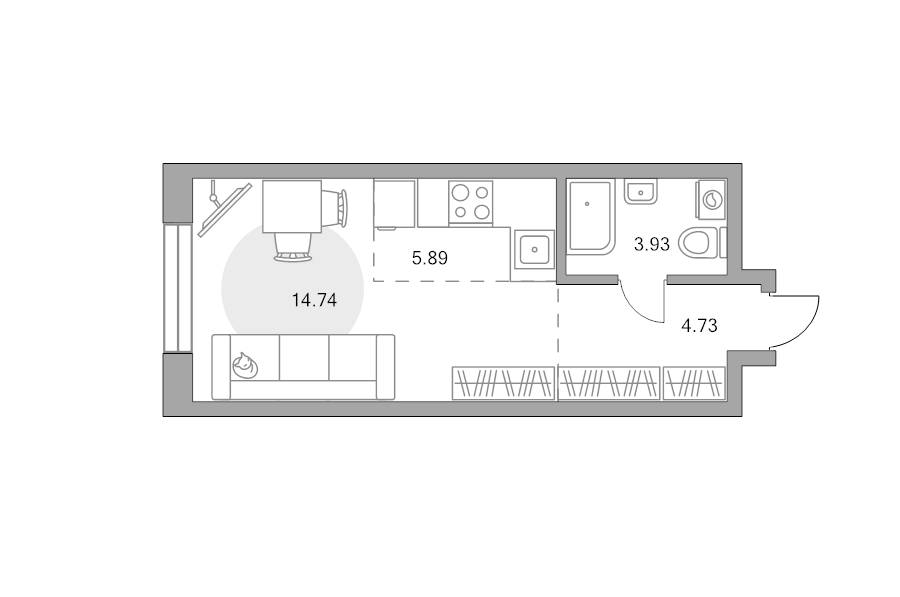 Студия 29,3 м²