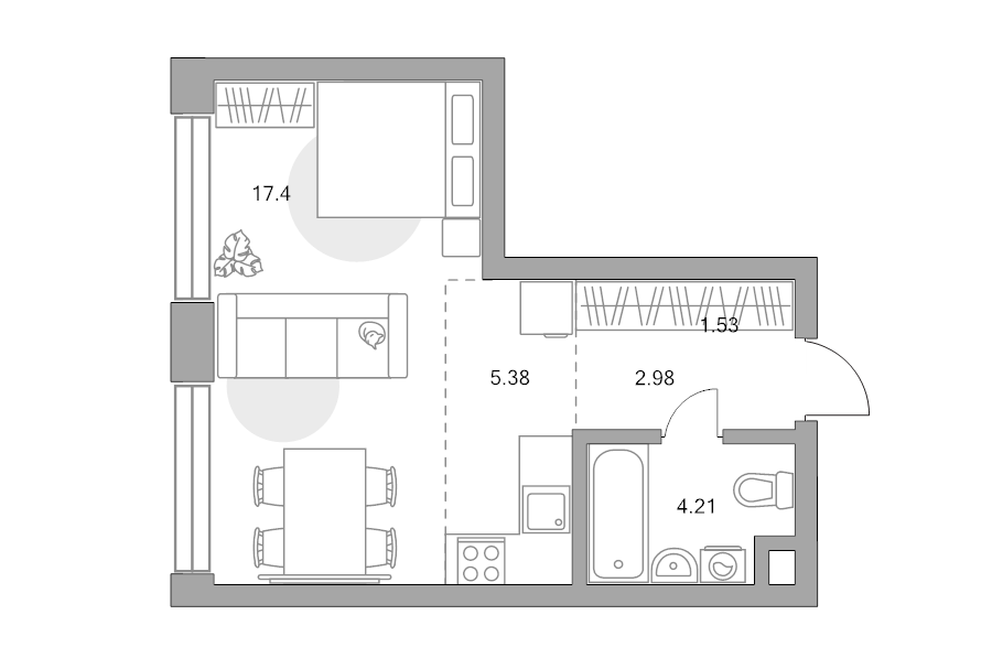 Студия 31,5 м²