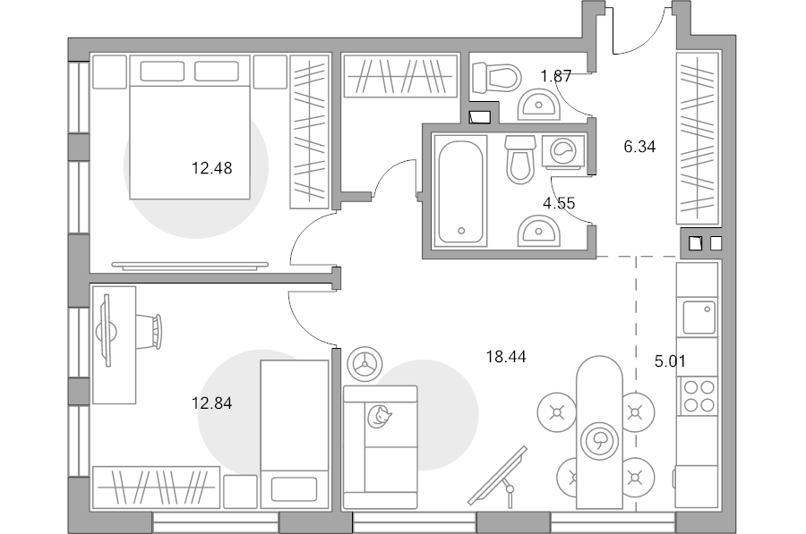 3 ккв (Евро) 65 м²