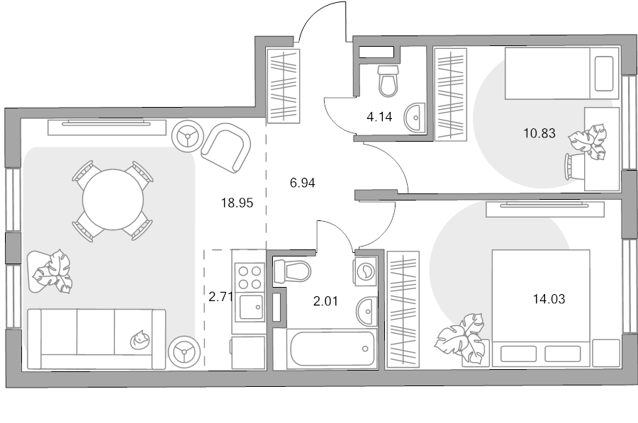 3 ккв (Евро) 59,6 м²