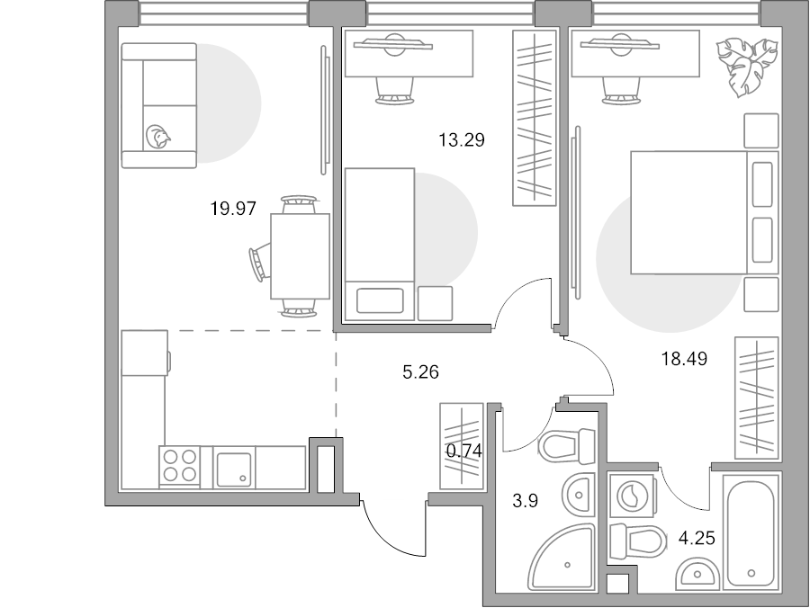 3 ккв (Евро) 65,9 м²