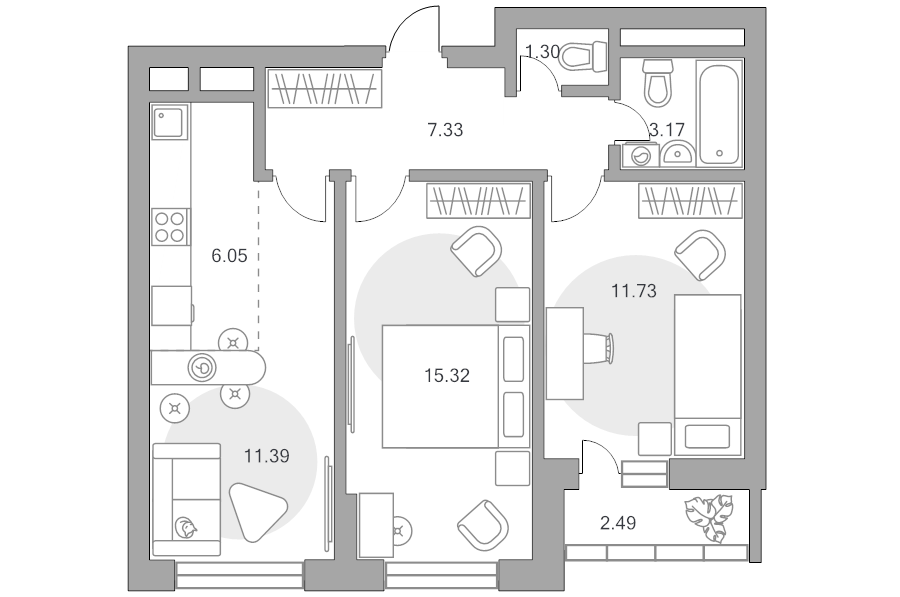 3 ккв (Евро) 58,8 м²