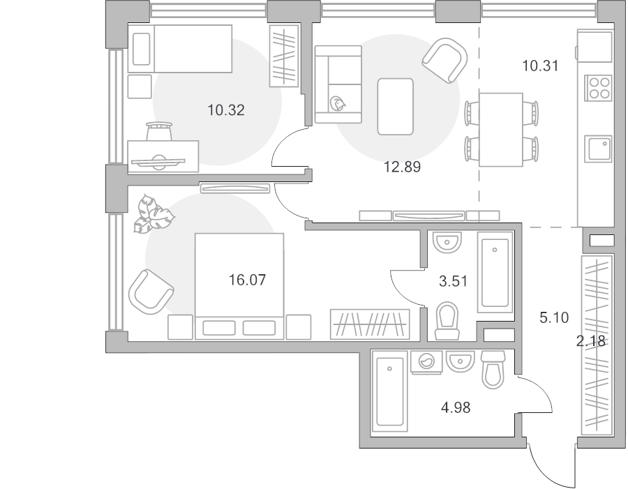 3 ккв (Евро) 65,4 м²