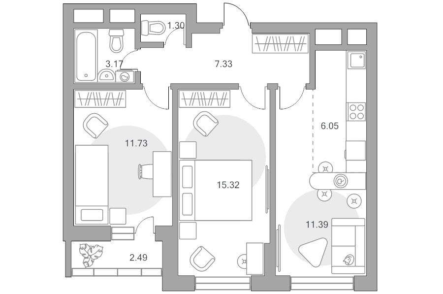 3 ккв (Евро) 58,8 м²