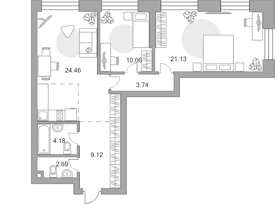 3 ккв (Евро) 75,4 м²