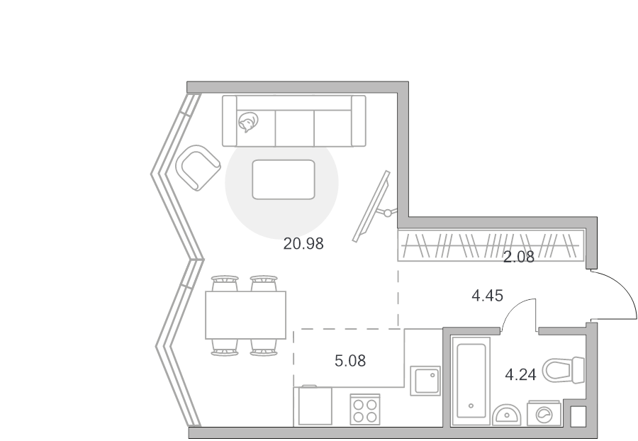 Студия 36,8 м²