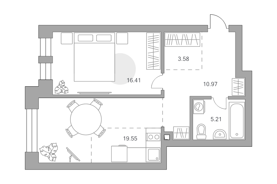 2 ккв (Евро) 55,7 м²