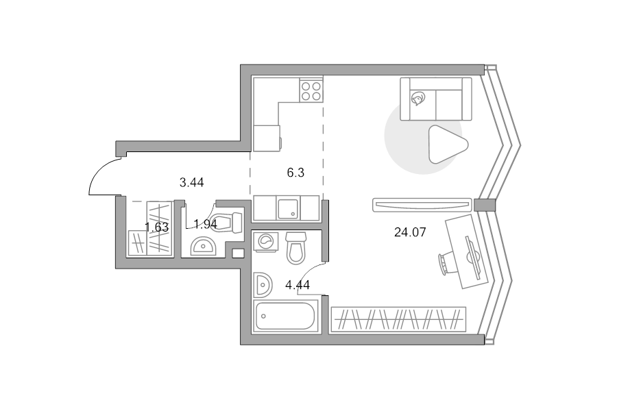 Студия 41,8 м²