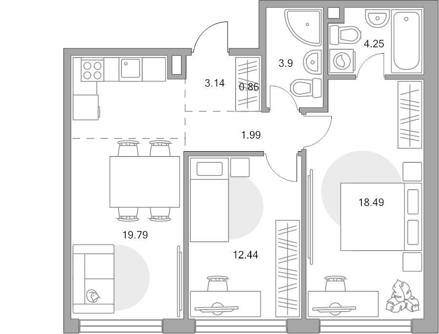 3 ккв (Евро) 64,9 м²