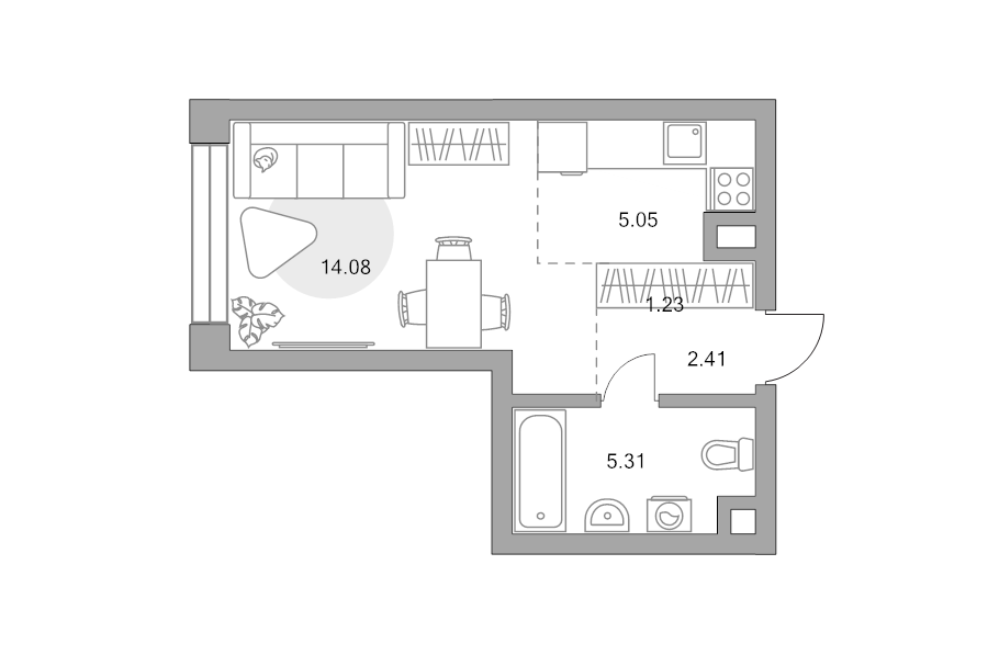 Студия 28,1 м²