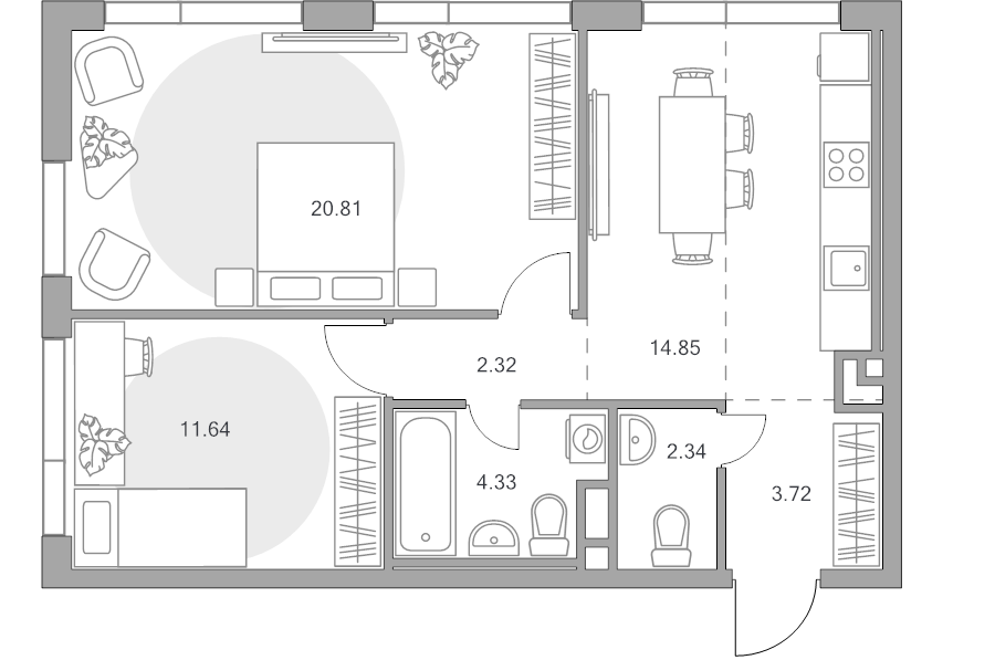 2 ккв 60 м²