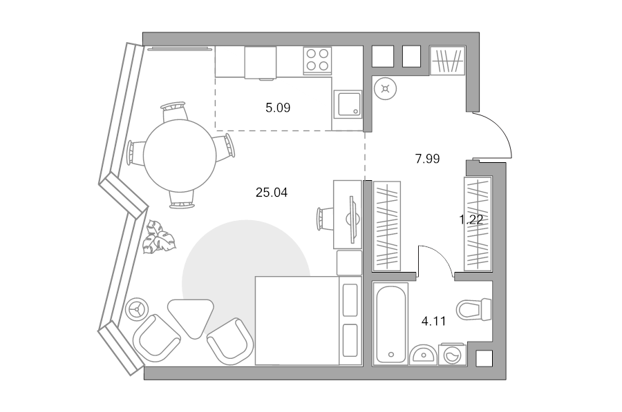 Студия 43,5 м²