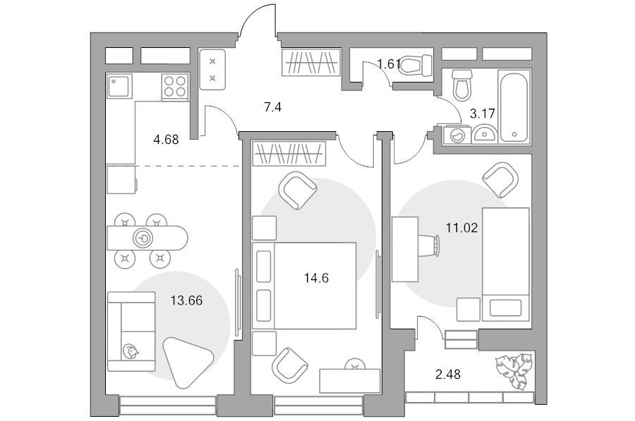3 ккв (Евро) 58,6 м²