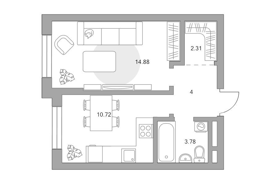 1 ккв 35,7 м²