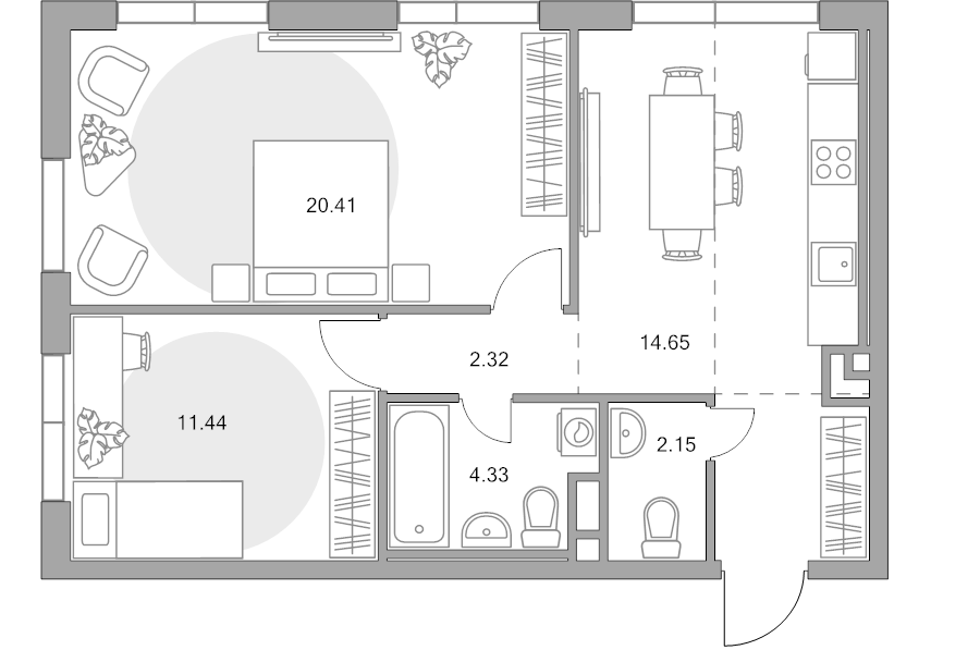 2 ккв 58,9 м²