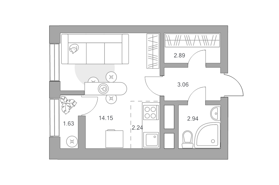 Студия 26,9 м²