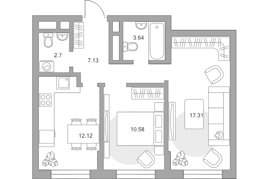 2 ккв 53,5 м²