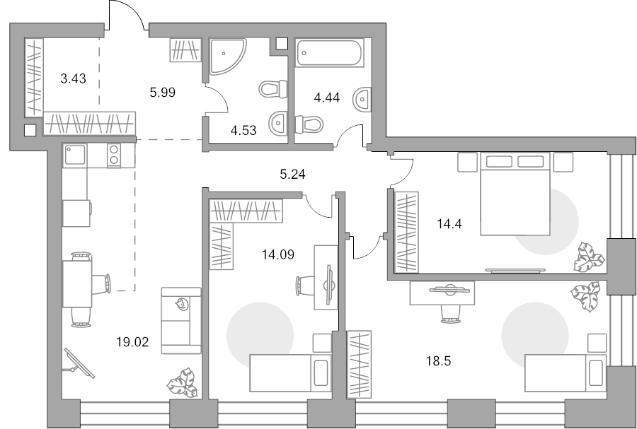 4 ккв (Евро) 89,6 м²