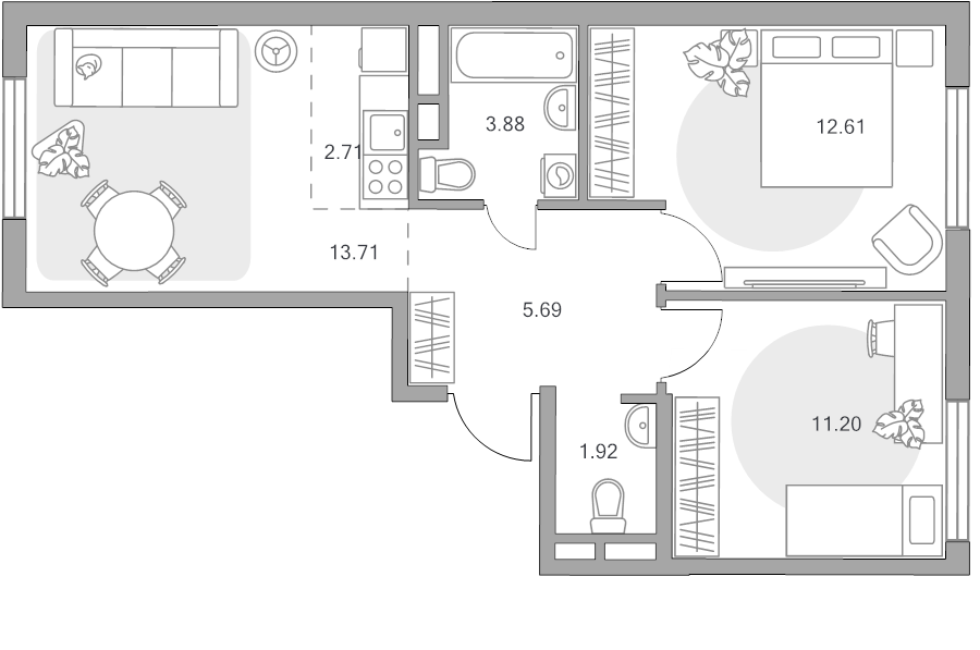 3 ккв (Евро) 51,7 м²