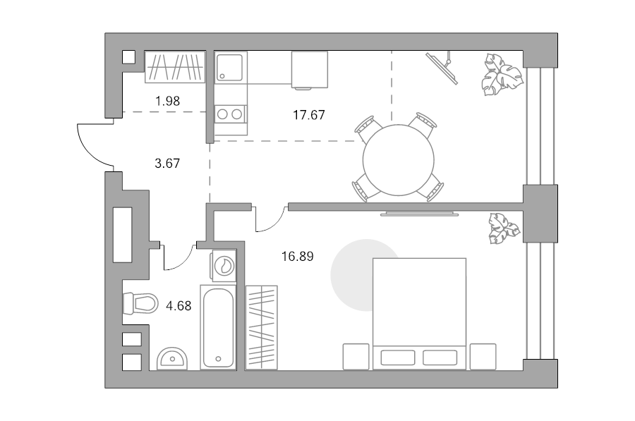 2 ккв (Евро) 44,9 м²