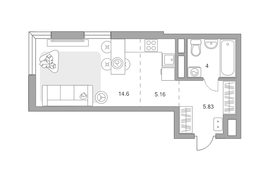 Студия 29,6 м²
