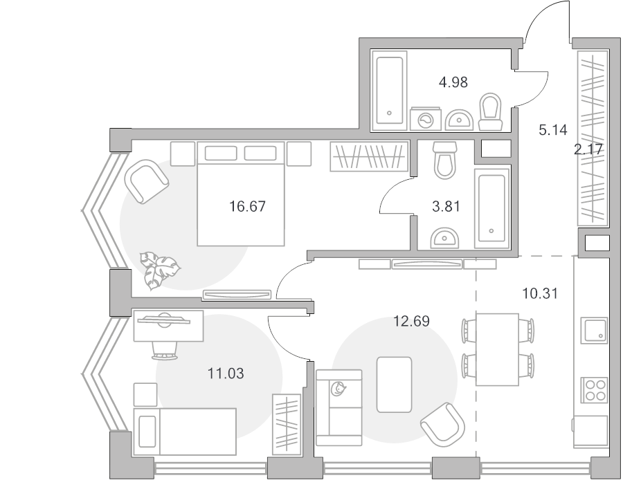 3 ккв (Евро) 66,8 м²