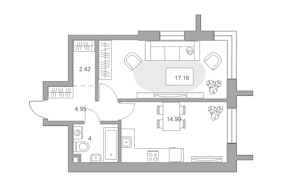 2 ккв (Евро) 43,4 м²