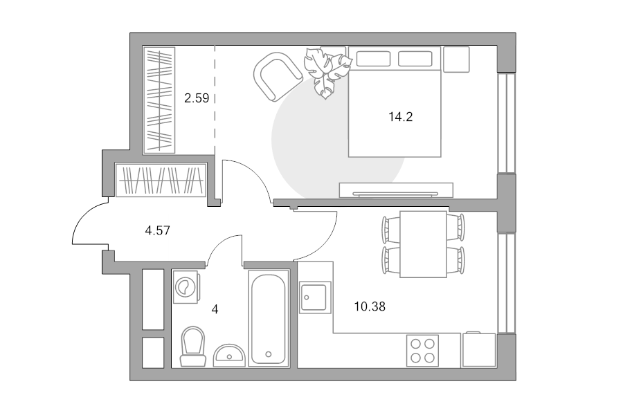 1 ккв 35,7 м²