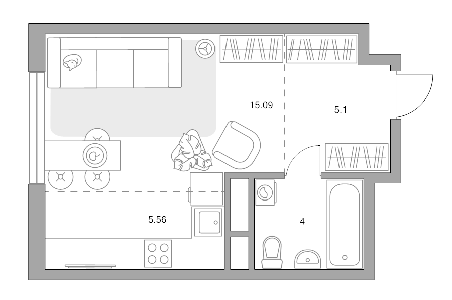 Студия 29,8 м²