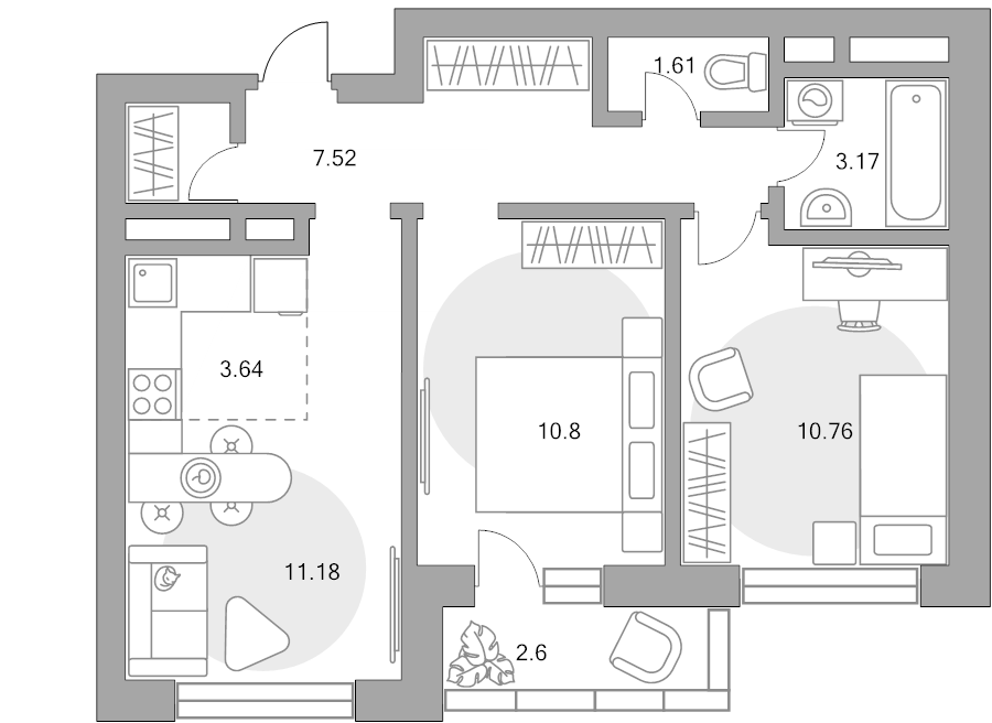 3 ккв (Евро) 52,8 м²